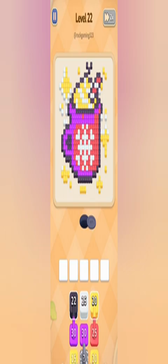 Colony Flow Level 22 gameplay frame showing the pixel-art picture